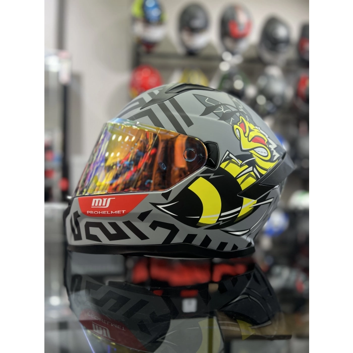 910 Mat Arı Desen Kapalı Kask Gold Vizörlü