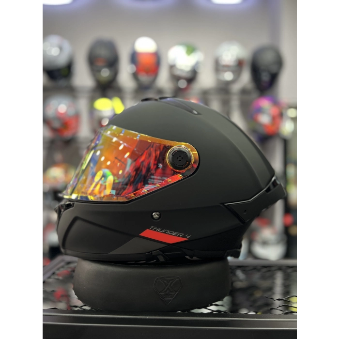 Thunder 4 Mat Siyah Gold Vizörlü (+1 Şeffaf Vizör)