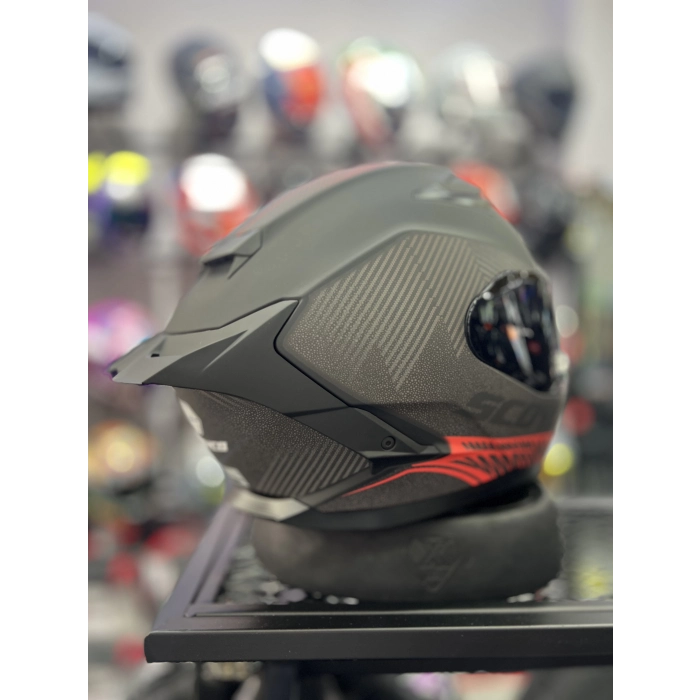 871 Mat Gri Kırmızı Siyah Vizörlü