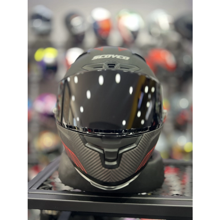 871 Mat Gri Kırmızı Siyah Vizörlü