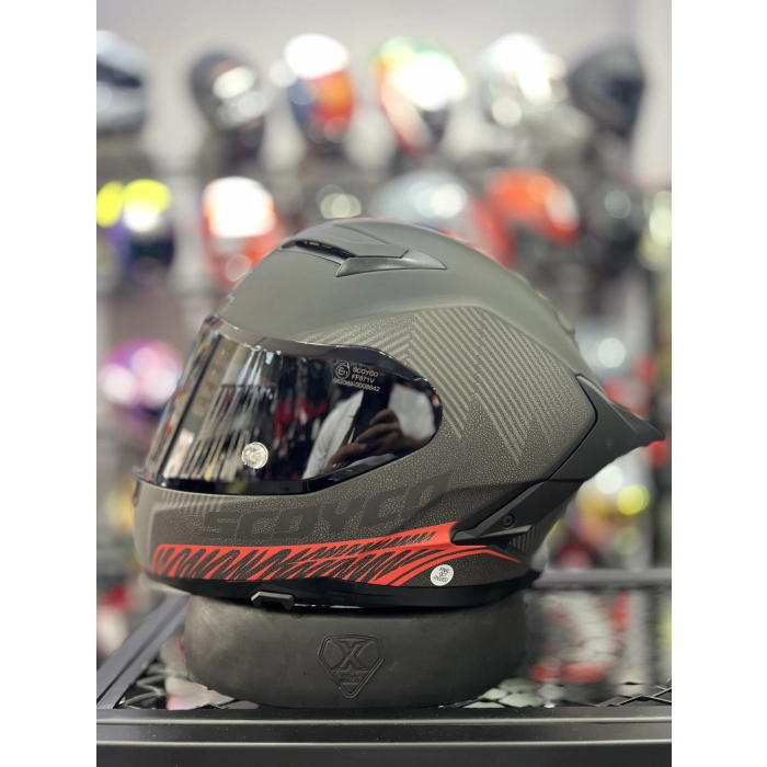 871 Mat Gri Kırmızı Siyah Vizörlü