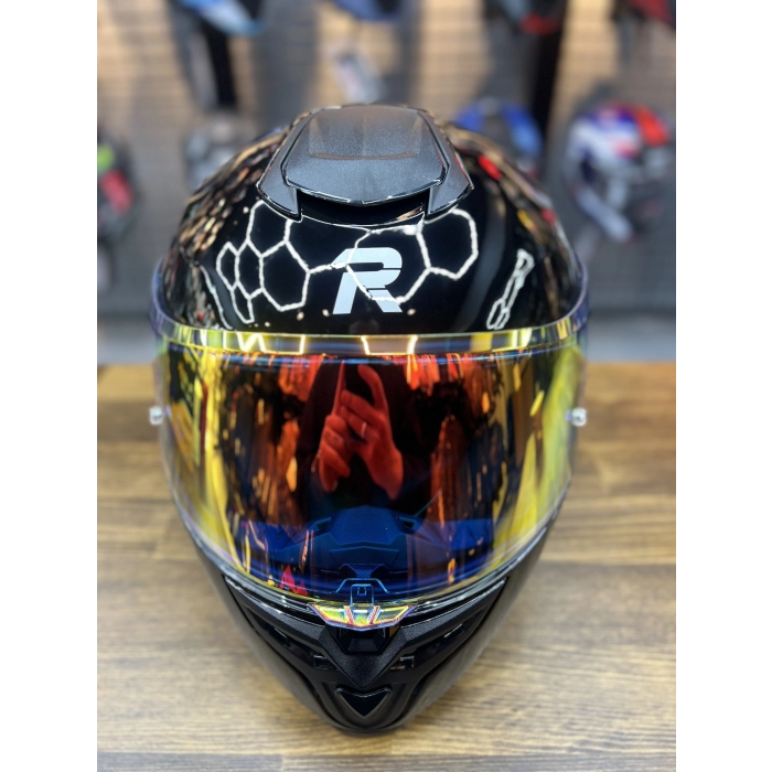 R1 Parlak Siyah Revo Gold Vizörlü Kapalı Kask (Güneş Vizörlü)