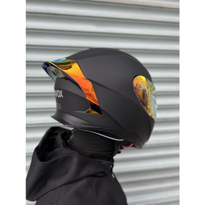 R1 Mat Siyah Revo Kapalı Kask (Gold Vizörlü)