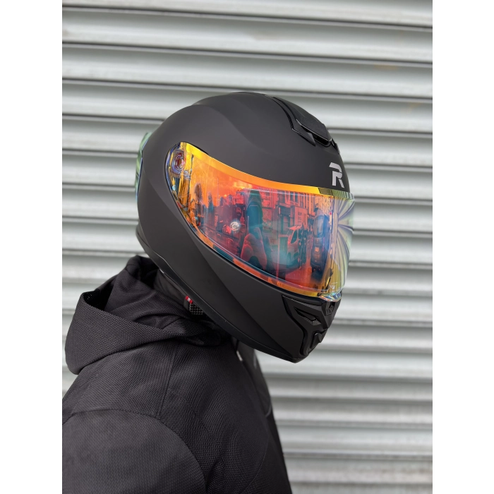 R1 Mat Siyah Revo Kapalı Kask (Gold Vizörlü)