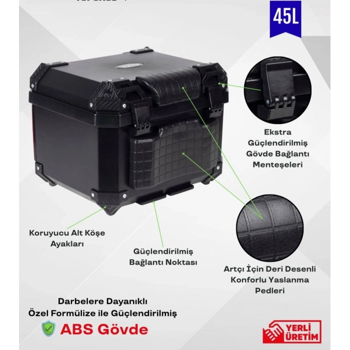 REXX PRO-X 45 LİTRE MOTOSİKLET ARKA ÇANTA SİYAH (MOTOZİLLA )