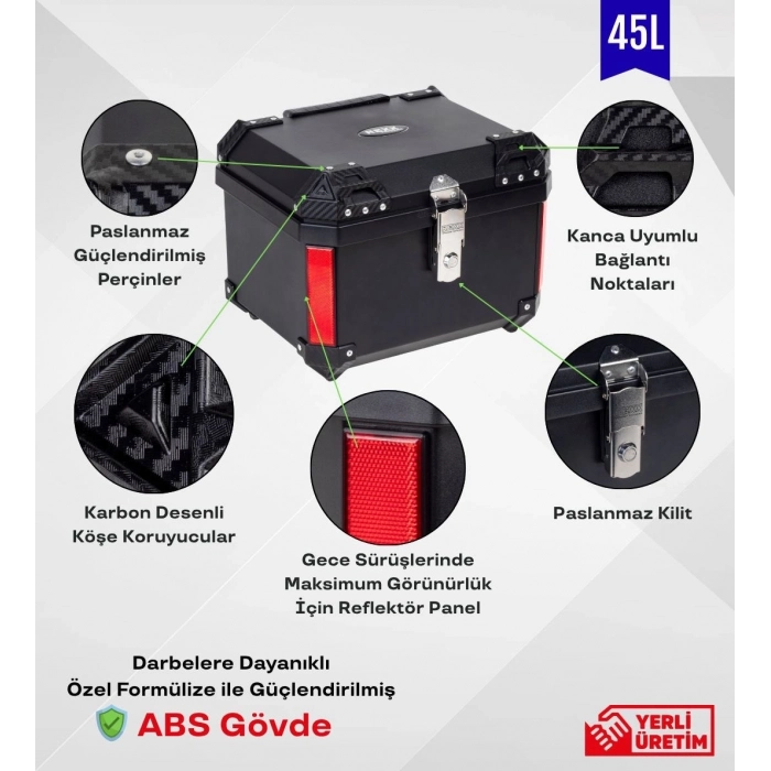 REXX PRO-X 45 LİTRE MOTOSİKLET ARKA ÇANTA SİYAH (MOTOZİLLA )