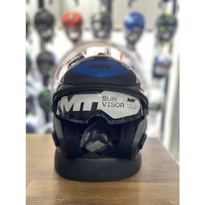 MAT MAVİ YARIM KASK GÜNEŞ VİZÖRLÜ