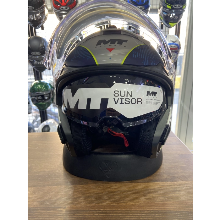 LAYOUT MAT MAVİ YARIM KASK GÜNEŞ VİZÖRLÜ