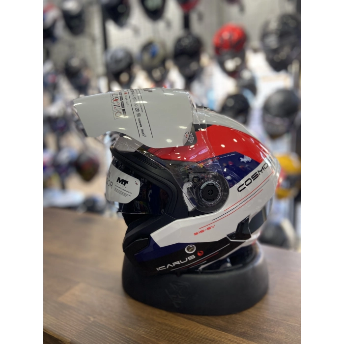 KIRMIZI BEYAZ YARIM KASK GÜNEŞ VİZÖRLÜ