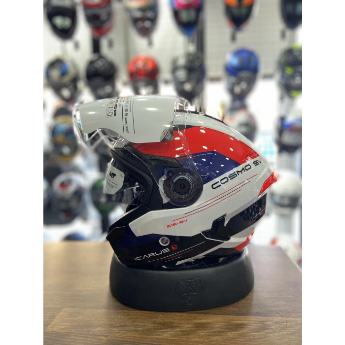 KIRMIZI BEYAZ YARIM KASK GÜNEŞ VİZÖRLÜ