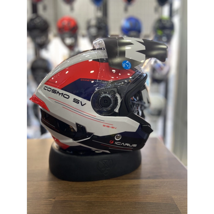 KIRMIZI BEYAZ YARIM KASK GÜNEŞ VİZÖRLÜ