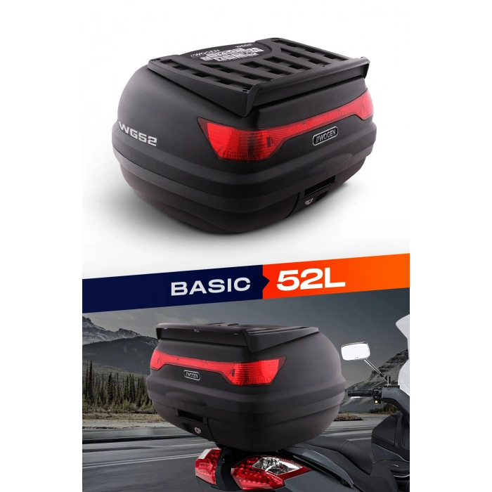 Wogen 52 Litre Motosiklet Arka Çantası Üst Bagaj Basic Siyah