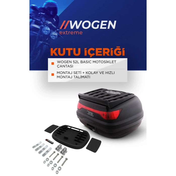 Wogen 52 Litre Motosiklet Arka Çantası Üst Bagaj Basic Siyah