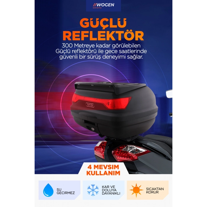 Wogen 52 Litre Motosiklet Arka Çantası Üst Bagaj Basic Siyah