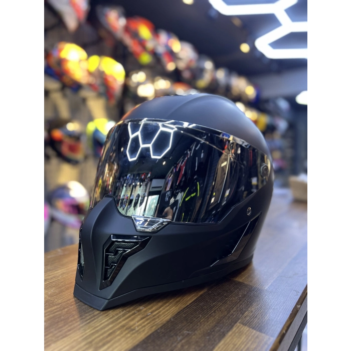 RX MAT SİYAH KASK ŞEFFAF (+1 AYNA) VİZÖRLÜ
