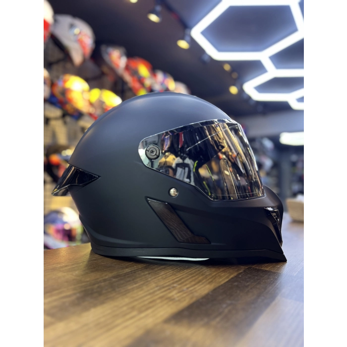 RX MAT SİYAH KASK ŞEFFAF (+1 AYNA) VİZÖRLÜ