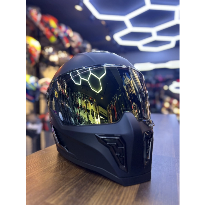 RX MAT SİYAH KASK ŞEFFAF (+1 GOLD ) VİZÖRLÜ