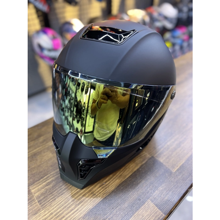 RX MAT SİYAH KASK ŞEFFAF (+1 GOLD ) VİZÖRLÜ