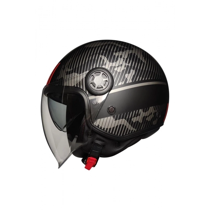 UNIVER 612 Açık (Yarım) Kask – Desenli Mat Siyah, Vizörlü, Güneş Vizörlü ,CE Onaylı