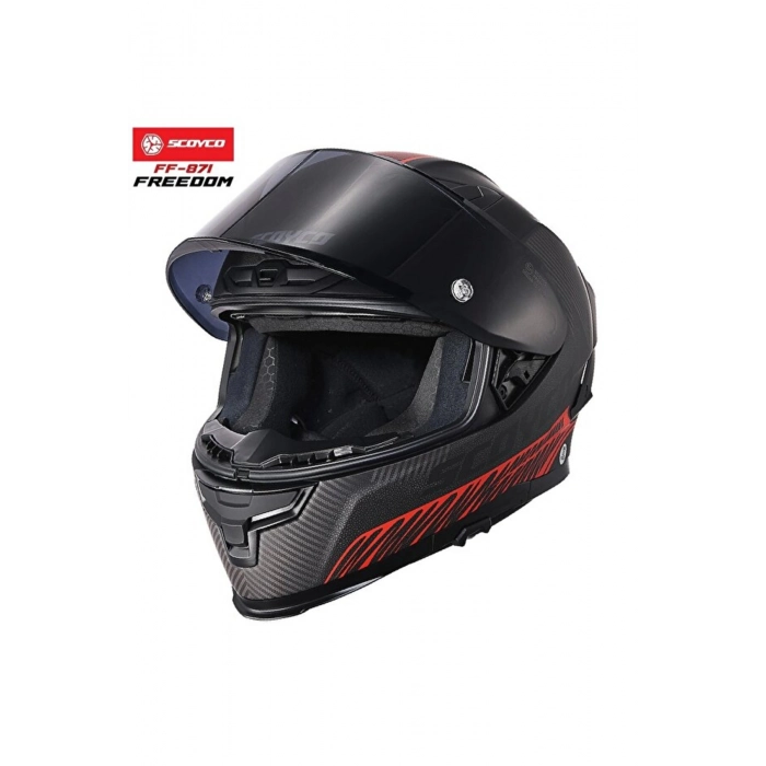 FF-871 FREEDOM SİYAH KIRMIZI DESENLİ KASK