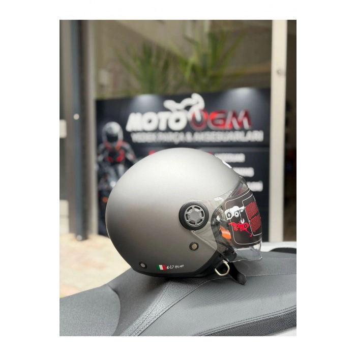 FR-612 Yarım Camlı Mat Gri Kask
