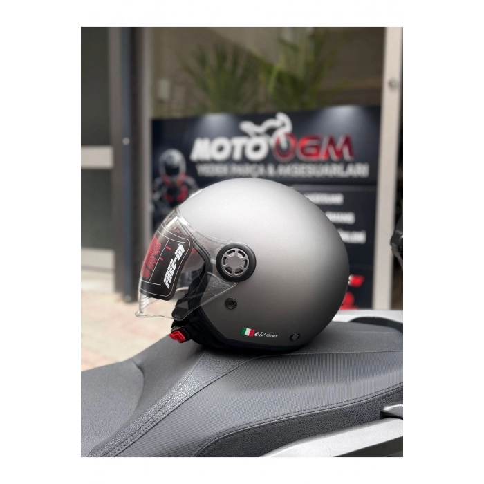 FR-612 Yarım Camlı Mat Gri Kask