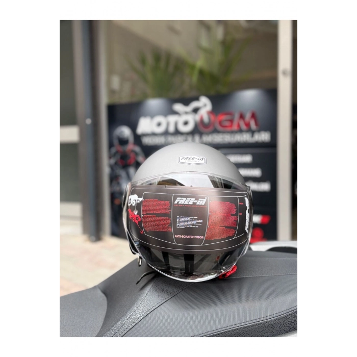 FR-612 Yarım Camlı Mat Gri Kask
