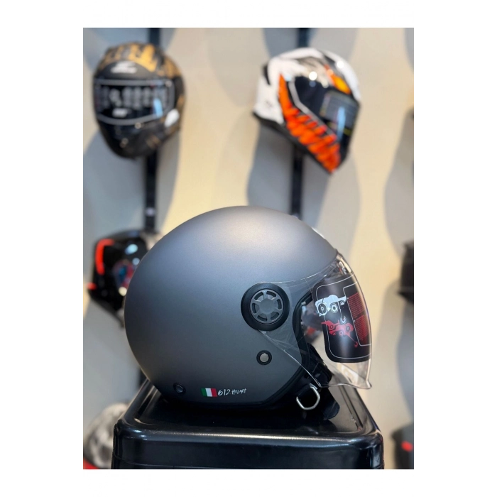 FR-612 Yarım Camlı Mat Gri Kask