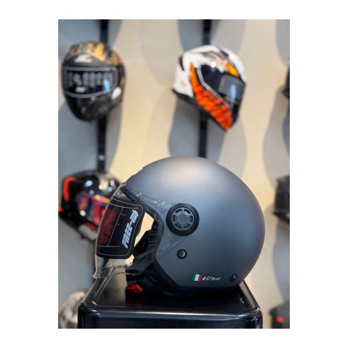 FR-612 Yarım Camlı Mat Gri Kask