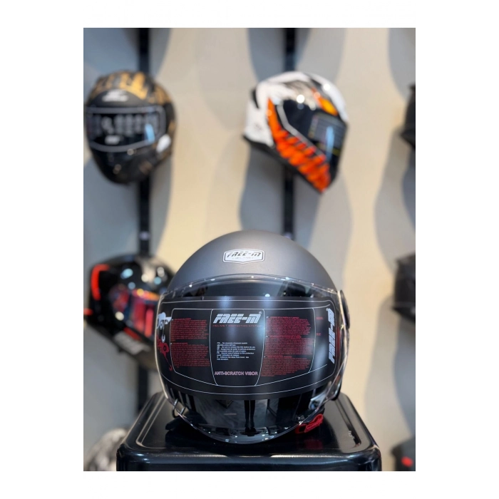 FR-612 Yarım Camlı Mat Gri Kask