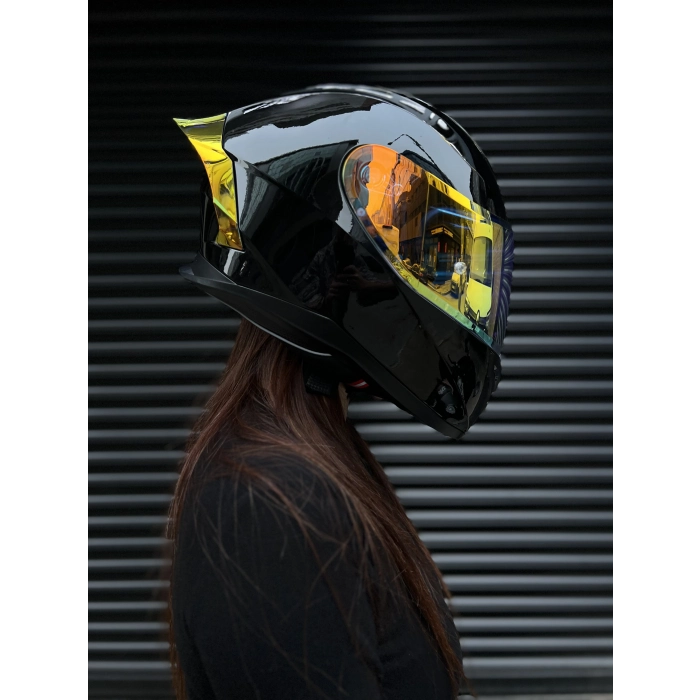 R1 Parlak Siyah Revo Gold Vizörlü Kapalı Kask (Güneş Vizörlü)