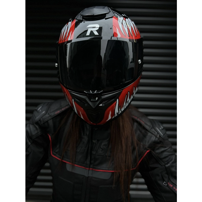 R1 Venom Siyah Vizörlü Kapalı Kask (Güneş Vizörlü)