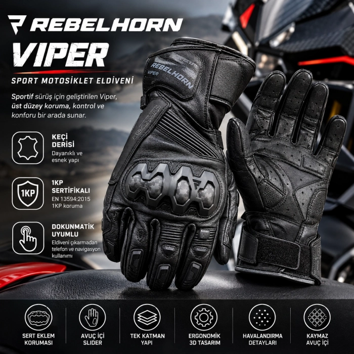 REBELHORN GLV VIPER DERİ ELDİVEN SİYAH