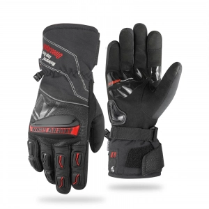 Kışlık Su Geçirmez Motorcu Eldiven Kırmızı Siyah