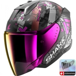 Skwal i3 Jet Hellcat Yarım Kask Iridyum Vizörlü (+1 Şeffaf Vizör)