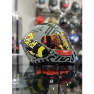 910 Mat Arı Desen Kapalı Kask Gold Vizörlü