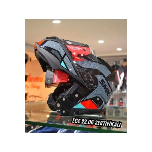 Gullwing Navigator Kırmızı Çeneden Açılır Kask (ECE 22.06) (Fit Kalıp)