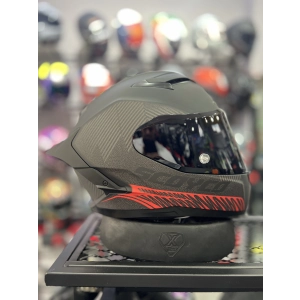 871 Mat Gri Kırmızı Siyah Vizörlü