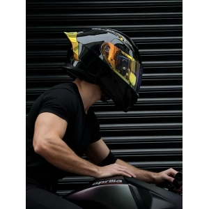 R1 Parlak Siyah Revo Gold Vizörlü Kapalı Kask (Güneş Vizörlü)