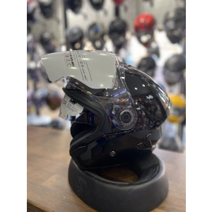 PARLAK SİYAH YARIM KASK GÜNEŞ VİZÖRLÜ