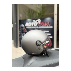 FR-612 Yarım Camlı Mat Gri Kask