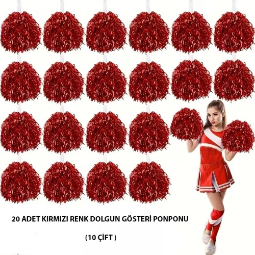 10 Çift ( 20 Adet ) Kırmızı Renk 23 Nisan 19 Mayıs 29 Ekim Okul Gösteri Ponponları (5365)