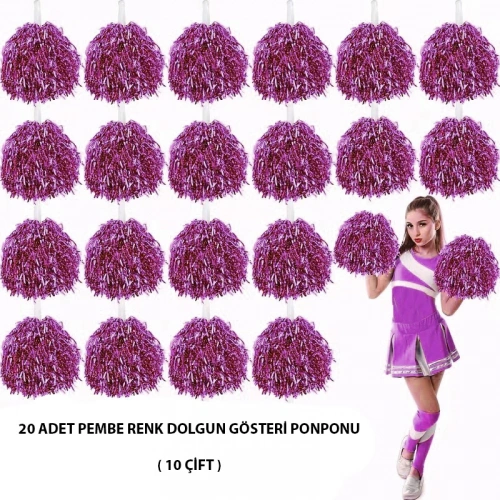 10 Çift ( 20 Adet ) Pembe Renk 23 Nisan 19 Mayıs 29 Ekim Okul Gösteri Ponponları (5365)