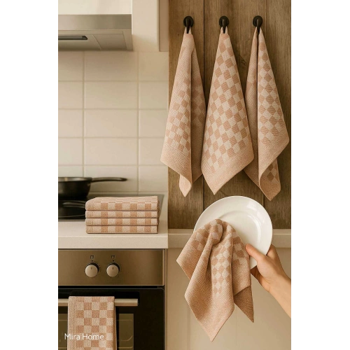 10 lu Dama Desenli Mutfak Kurulama Bezi 50x70 Cm  Kahverengi