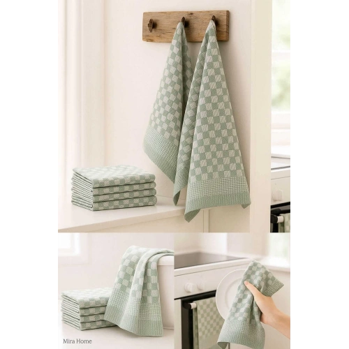 10 lu Dama Desenli Mutfak Kurulama Bezi 50x70 Cm  Yeşil