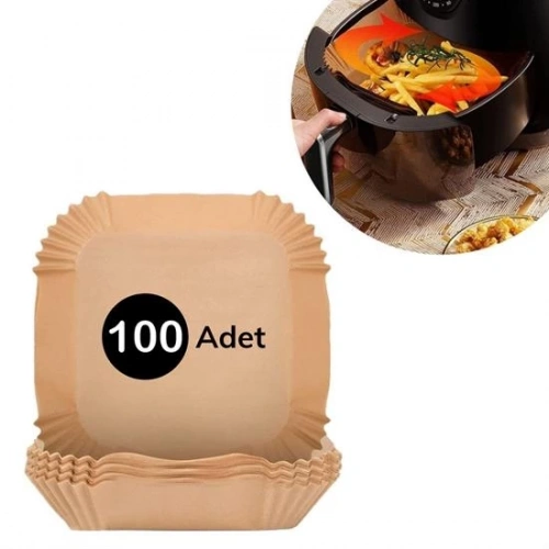 100 Adet Air Fryer Pişirme Kağıdı Tek Kullanımlık  Gıda Yağlı Kağıdı Kare Tabak Model (5365)