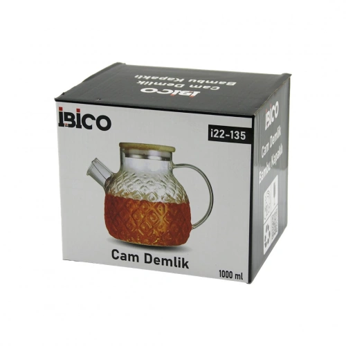 1000ML ABARTMA DESEN CAM DEMLİK   BAMBU DIŞ YÜZEY - METAL İÇ YÜZEY - SİLİKON CONTALI KAPAK (5365)