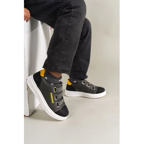 1007 - Montana Çocuk Ayakkabı Siyah-Gri-Sarı