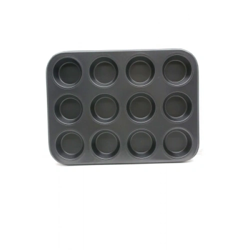 12 GÖZLÜ METAL - SİYAH DÜZ MUFFIN KALIP (5365)