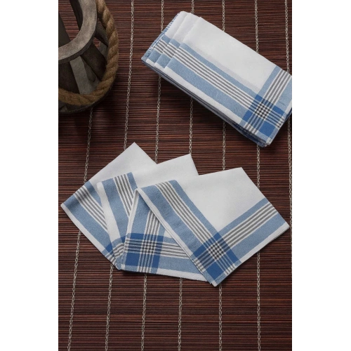 12 li Cep Yaka Mendili Pamuklu Şah Desen Mavi 30x30 Cm